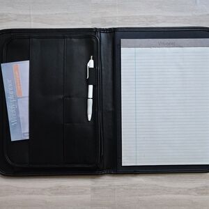 Professional Black Leather Business Portfolio Organizer Notepad Folio Pen & Card